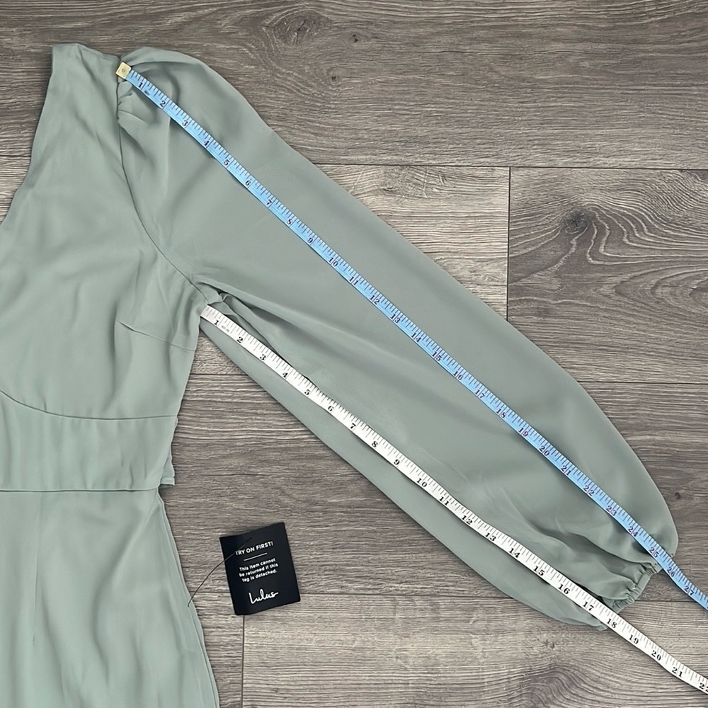 Lulus Tier Elegance Tiered Maxi Dress Large Sage Green Chiffon Long Sleeve *FLAW - Picture 11 of 12